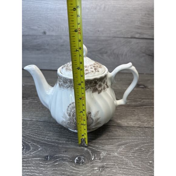 Queen's Myott Factory Thanksgiving Turkey Tea Pot Brown 40 oz Glossy Ceramic - Picture 7 of 10
